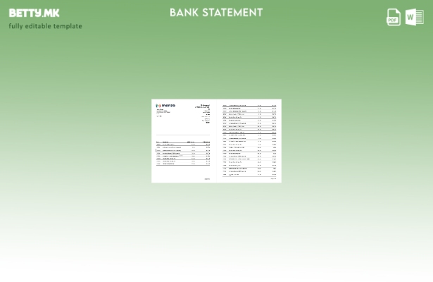 модерен стил Обединетото Кралство Monzo банкарски изводи Excel (страници).